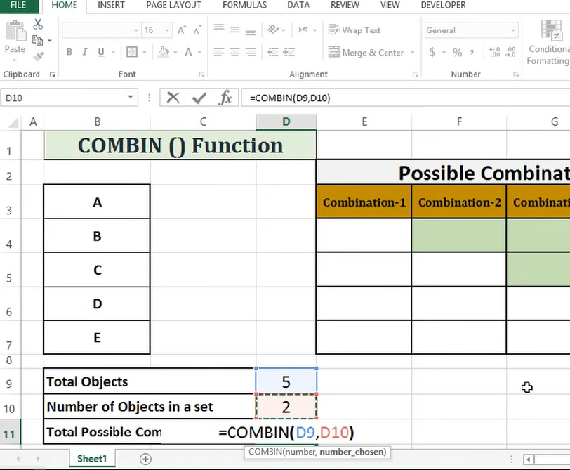 Understanding the COMBIN Function in Excel