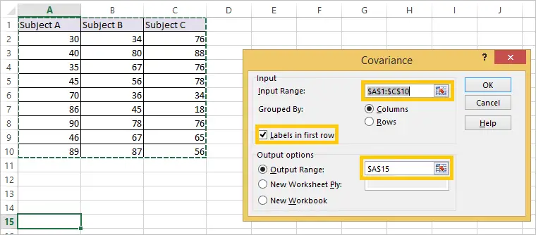 Covariance Matrix in Excel