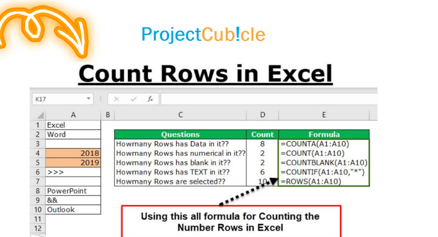 count of rows in excel