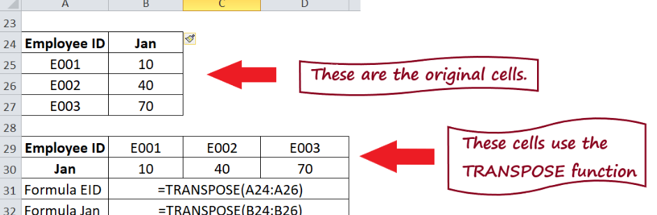 Excel Transpose Function