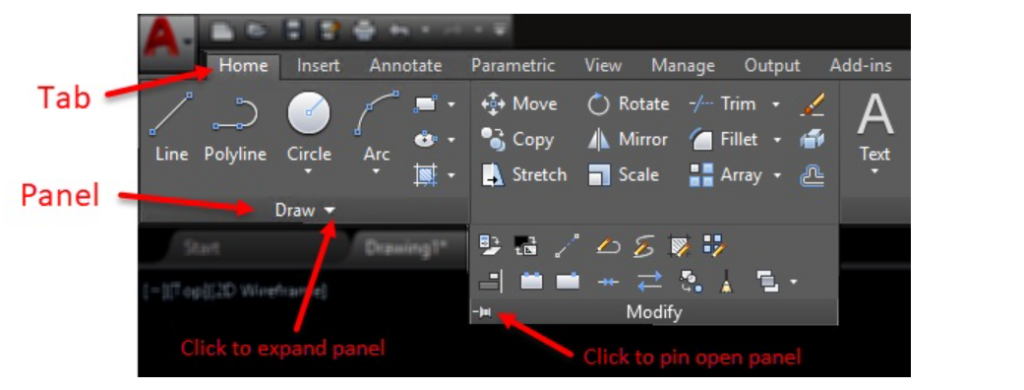 Autocad interface: Ribbon