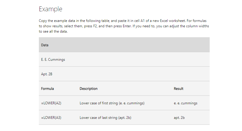 Lower Excel Function