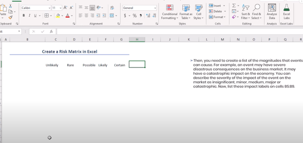 How to Make a Risk Assessment Matrix in Excel Step 2