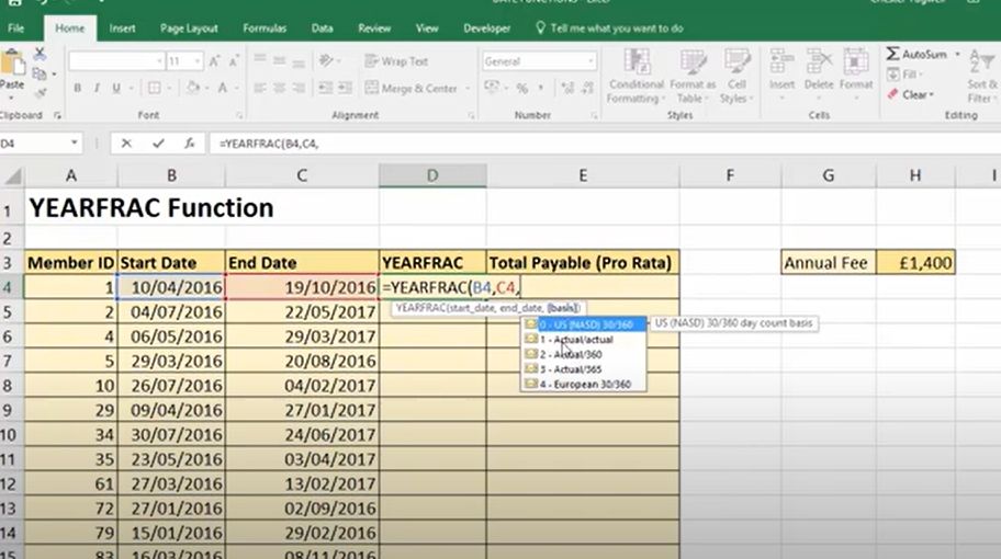 How Is Yearfrac Calculation In Excel?