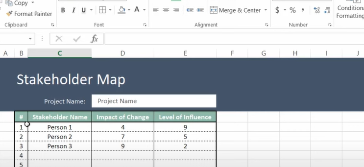 How to Make a Stakeholder Map in Excel step 3