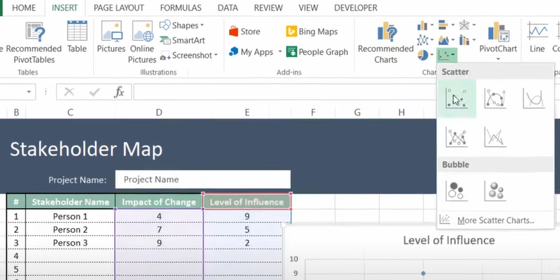 How to Make a Stakeholder Map in Excel step 4