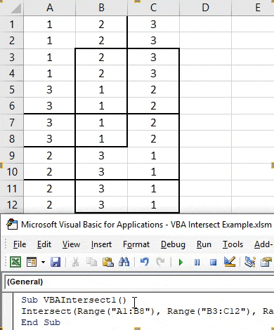 how to use excel vba intersect