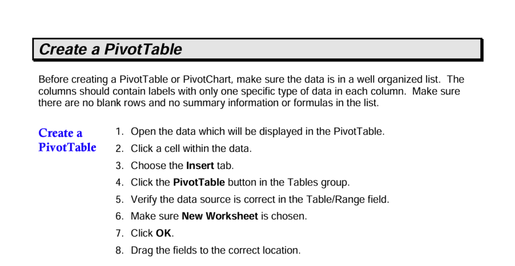 create a pivottables