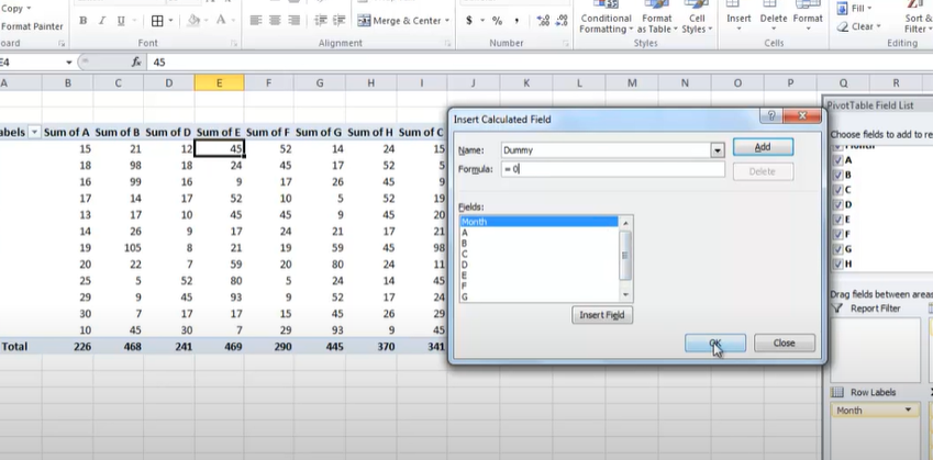 Pivottable Analyze
