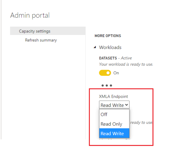 Please Go To The Dataset Settings Capacity Admin Page