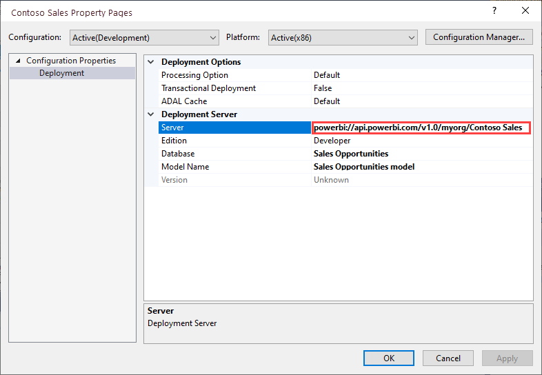 Power BI Desktop xmla-endpoint-ssdt-deploy-property